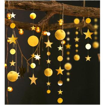Guirnalda Decorativa Estrella Dorada y Rosa 4m