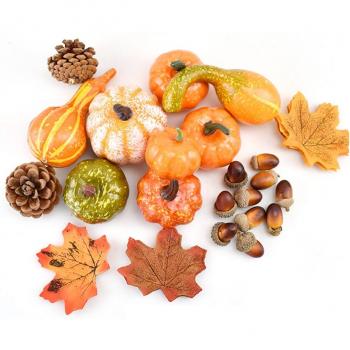 Calabazas artificiales con hojas de arce para manualidades de Halloween