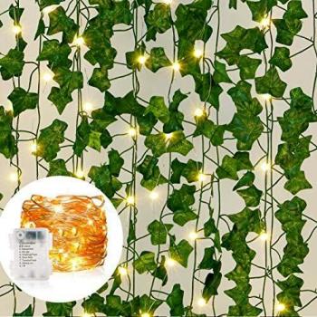 Boic LED-Efeu Girlande: 12 Stück, künstlich, 90 Leuchten, Wand‑ und Balkondeko