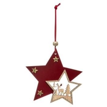 Étoile en Bois Bordeaux Doré 12cm