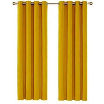Deconovo Ösen Vorhänge Blickdicht 214x117cm Senfgelb 2er Set