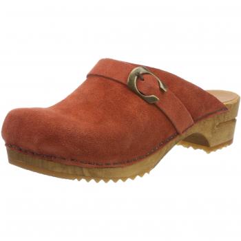 Sanita Hedi Damen Clog – Orange Wildleder, EU 38 – Handgemacht aus Leder und Holz