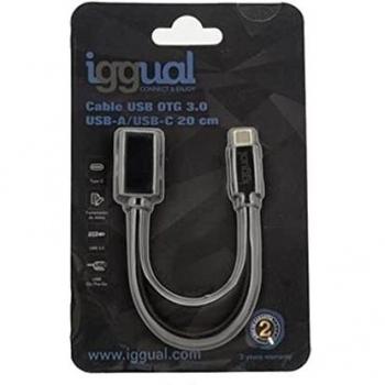 Iggual cable usb otg 3.0 usb-a/usb-c 20 cm negro