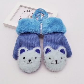 Newborn Velvet Bear Mittens with Neck Strap 4-7 Years