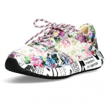 Zapatillas de Mujer LAURA VITA BURTON 05 en Piel Tejido Blanco Floral