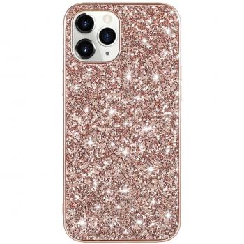 Carcasa de PC chapada en lentejuelas + funda de TPU híbrida para iPhone 12 Pro Oro Rosa 6.1