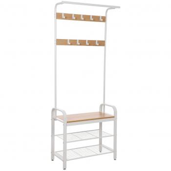 Vintage Hallway Coat and Shoe Organizer, Brown and White