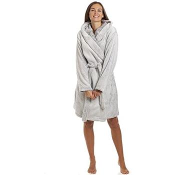 Camille Women’s 8‑10 Light Grey Fluffy Bathrobe with Hood – Ultra‑Soft