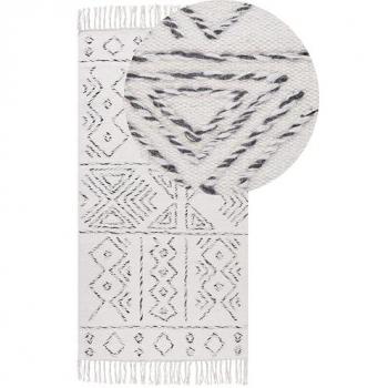 Tappeto Lana Bianco Sporco Nero Motivo Azteco 80x150 CM