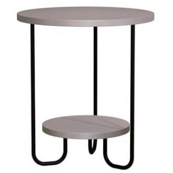 Scratch Resistant Two‑Level Side Table – Mocha Grey, Black Metal Design