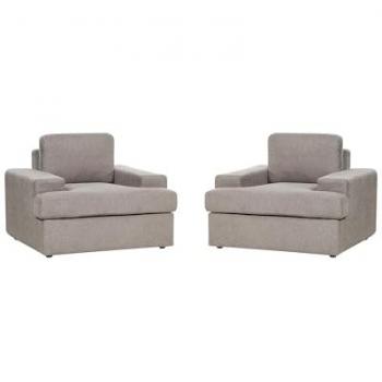 Set di 2 Poltrone Classiche Imbottite in Tessuto Taupe con Schienale Spesso