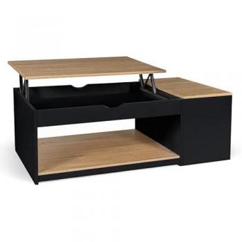 Mesa de centro elevable con estuche Elea en madera efecto haya y negro