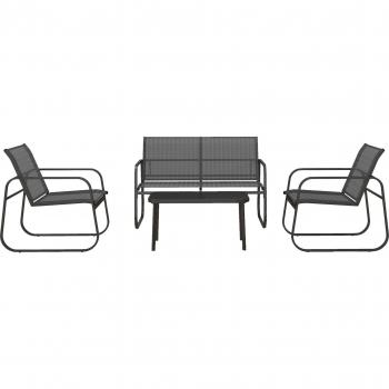 Outsunny Gartenmöbel-Set 4-teilig, bestehend aus Zweisitzer, 2 Stühlen und Couchtisch, Schwarz, für Terrasse und Balkon