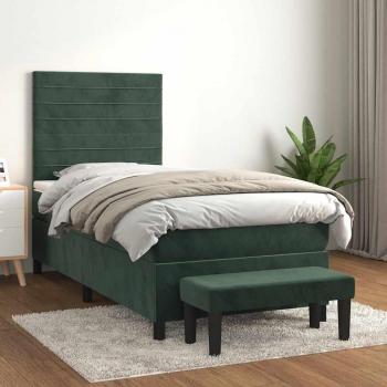 Letto Box Spring con Materasso Verde Scuro 90x190 cm Velluto