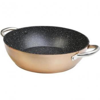 Wecook Professional Cazuela Baja Inducción 24cm Tapa de Cristal, Antiadherente Ecológico sin PFOA Aluminio Forjado, Cobre