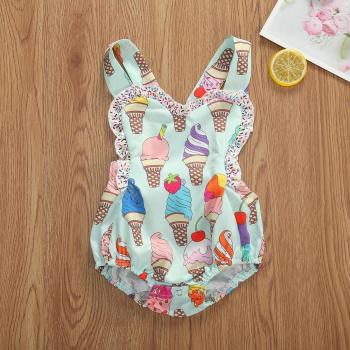 Ropa de Verano para Bebé Niña 0-18M, Mono sin Mangas con Estampado de Helado