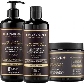 Kerargan Set di Lusso Oro: Shampoo, Balsamo e Maschera – Ricino, Argan & Camomilla