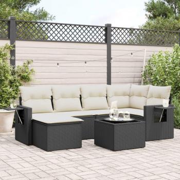 VidaXL 7-tlg. Garten-Sofagarnitur mit Kissen Schwarz Poly Rattan