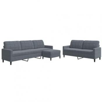 VidaXL 3-tlg. Sofa-Set Dunkelgrau Samt mit Kissen