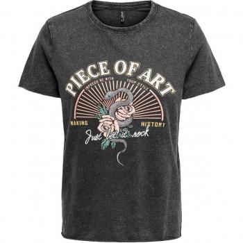 T-shirt femme Only Lucy à imprimé noir, modèle court, taille XS