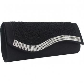 Elegant Lace Clutch with Diamond Crystals