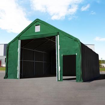 ToolPort 10x20m x 4x4m Drive‑Through Industrial Tent – PRIMEtex 2300, Dark Green, Soft Ground Anchors Included (49676)
