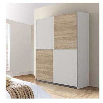 Armoire FINLANDEK 170x190x61 cm, design chêne et blanc, deux portes coulissantes