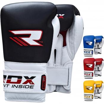 RDX T1 Elite Leather Gloves – 16 oz, White‑Black Combo