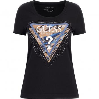 T-Shirt Donna Guess Leo Triangle con Strass