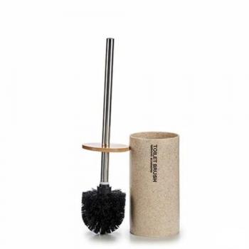 Escobilla de Baño Beige Plateado Berilo Metal Resina Bambú 9,6 x 37,5 x 9,6 cm (6 Unidades)