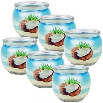 Hs Candle Duftkerzen 6er Set im Glas, angenehmer Duft (Kokos)