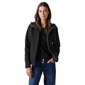 CECIL Schwarz Fellimitatjacke mit Kapuze für Damen