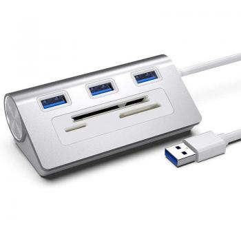 Adaptateur hub USB 3.0 Rocketek – Lecteur cartes TF / micro‑SD / CF (aluminium)