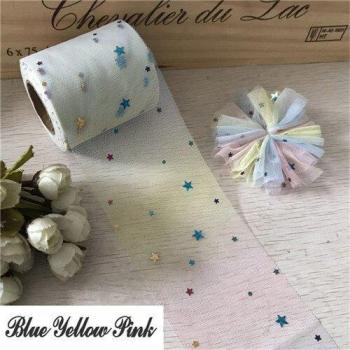 Colorful Love & Stars 6cm Wide Elastic Lace Fabric for Hair Bands
