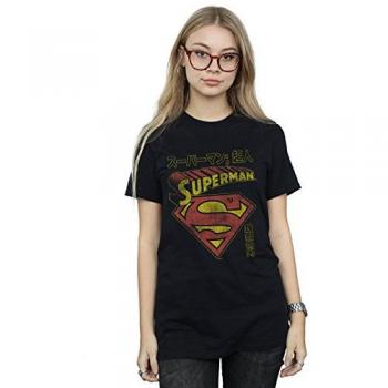 DC Comics Superman Shield Boyfriend Tee – Black (Large)