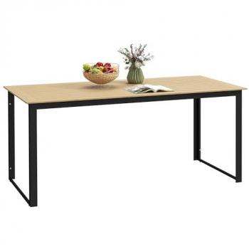 Metal Frame Garden Table for 6 with Slatted Design