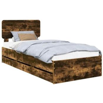 VidaXL Engineer Wood Bed Frame with Drawers, Smoked Oak, 100x200cm