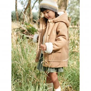 Manteau en drap de laine VERTBAUDET pour filles, doublé sherpa chamois, capuche intégrée