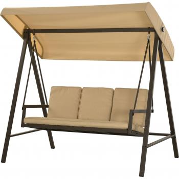 3-Sitzer Schaukelbank mit Rückenkissen und verstellbarem Dach, Beige