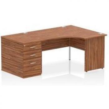 Impulse 1400mm Right Crescent Office Desk Walnut Top Panel End Leg Workstation 800 Deep Desk High Pedestal