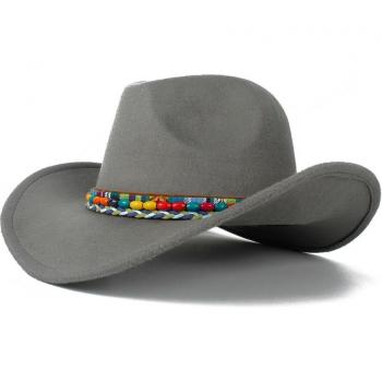 Black Wool Cowboy Hat for Kids, Roll-up Brim, Size 52-54