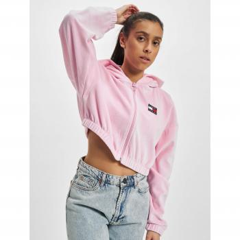 Tommy H Damen Super Crop Kapuzensweatshirt Kurzarm Rosa