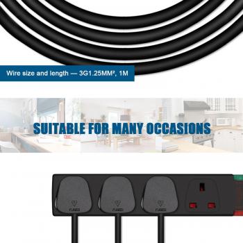 4 Gang Extension Lead with Surge-Protected 1M Black 13A