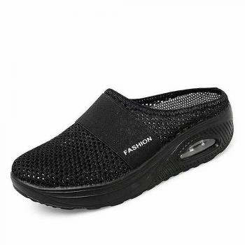 Chaussures de marche orthopédiques à enfiler avec coussin d’air, anti‑glissade, noir, EU 37