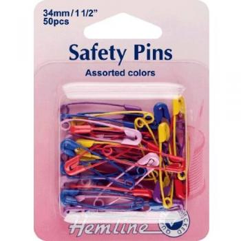 Hemline H414.AC Purple Coated Safety Pins 34mm Size 1 50pk