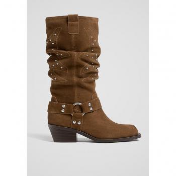 Stradivarius Braune Cowboy‑Stiefel aus Leder, 39 mm