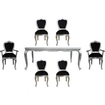 Casa Padrino Stilvolles Esszimmer Set Schwarz/Silber