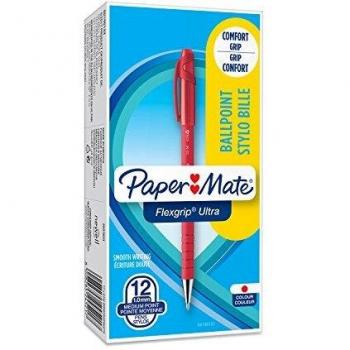 Bolígrafo Paper Mate Flexgrip Ultra, Capuchón, Punta Mediana, Caja de 12
