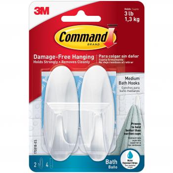 Command Designer Hook System – White, Water‑Resistant, 2 Hooks & 4 Strips