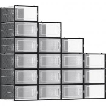 Pack de 18 cajas de zapatos plegables y apilables, organizadores de almacenamiento para calzado hasta talla 47, negro